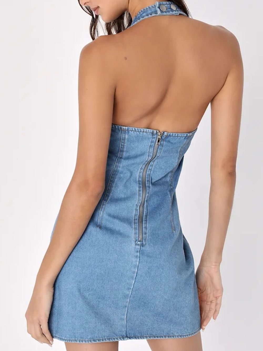 Lulu's Light Blue Denim Halter Mini Dress - Picture 4 of 6